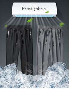 <b>Men's</b> Mid-High Waist Summer Ice Silk <b>Pants</b> Quick-Drying Casual Work & Sports Trousers Drawstring Plain Dyed Loose Style Models - Product Image 3