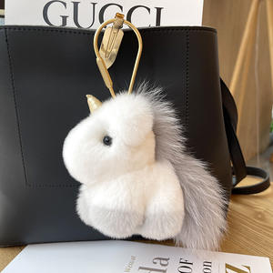 Mignon Rex lapin fourrure <span class=keywords><strong>licorne</strong></span> pendentif lumière porte-clés doux en peluche poupée et petit cheval blanc sac pendentif pour les enfants - Product Image 3