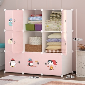 Armadio Moderno Pieghevole ed Estensibile con 9 Cubi per Cameretta Bambini, Mobile in Plastica Bianco e Rosa per Soggiorno - Product Image 2