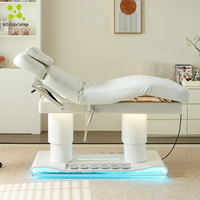 Lit de Spa Facial et de Massage Électrique à 3 Moteurs, Portable, Luxe Moderne Blanc et Or, pour Salon de Beauté, Tatouage et Soins des Cils