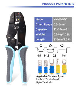 KHC Ratchet Type Labor-Saving Pre-Insulated Terminal Crimping Pliers <b>Soft</b> Grip Plastic Handle Black Oxide Finish Industrial <b>Wire</b> - Product Image 2