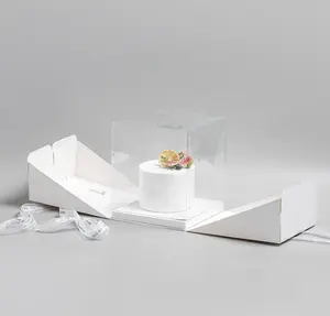 Grosir tinggi transparan plastik kotak kemasan kue persegi kotak kue roti pernikahan dengan pita