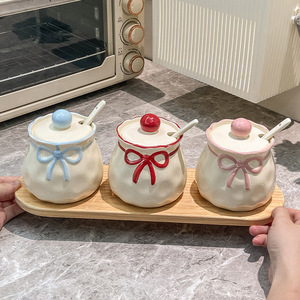 Ensemble de 3 pots à épices en céramique avec couvercle pour le stockage des épices de cuisine, sel, glutamate monosodique, sucre, bouteilles de chili - Product Image 4