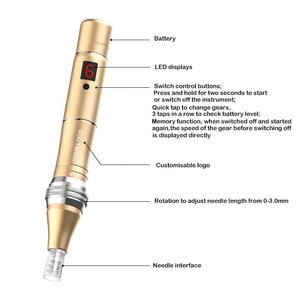 Meilleur stylo de micro-aiguilletage médical de qualité supérieure, machine à micro-aiguilletage dorée pour la maison, écran LCD, longueur d'aiguille réglable, 6 niveaux de vitesse, blanchiment - Product Image 3