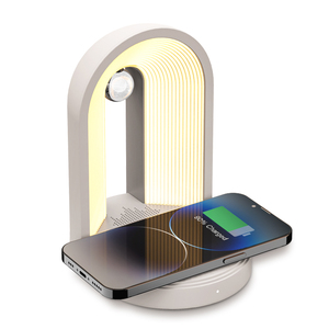 <span class=keywords><strong>2023</strong></span> dernière conception 15W chargeur sans fil bleu dent haut-parleur LED lampe d'ambiance intelligente veilleuse meilleure Station de charge de bureau - Product Image 3