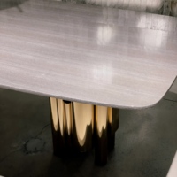 Ensemble de table à manger de luxe en acier inoxydable avec plateau en placage de bois, design moderne, 6 places, pour la maison, hôtel, qualité supérieure