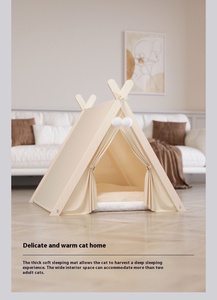 Tente <span class=keywords><strong>tipi</strong></span> moderne à motif solide pour animaux <span class=keywords><strong>de</strong></span> compagnie avec couverture amovible en lin et tissu Oxford pour chiens et chats <span class=keywords><strong>lit</strong></span> Carton d'emballage - Product Image 5