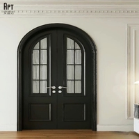 Porte intérieure double arquée moderne sur mesure en bois massif noir, étanche, pour salle de bain, surface finie pour la décoration intérieure