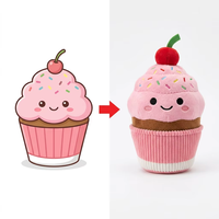 Poupée en peluche personnalisée en forme de gâteau de dessin animé, confectionnée à partir d'art original, en forme de muffin à couches de crème, avec broderie de bandes de sucre colorées, échantillon artisanal