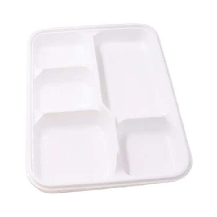 Food grade plates plastic disposable trays white compartment microwaveable prep food tray Container with dividers