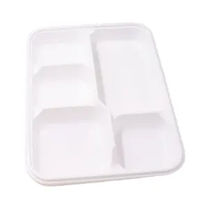 Piring kelas makanan nampan plastik sekali pakai kompartemen putih persiapan makanan microwave wadah nampan dengan pemisah