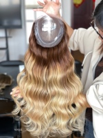 SHY Mini Topper capillaire en cheveux humains européens, base nouée à la main, couleur de racine personnalisée, finition qualité salon, fabricant