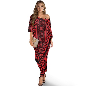 Completo Due Pezzi Casual di Alta Qualità per Donna, Stile Tribale Polinesiano Samoano con Stampa <span class=keywords><strong>Elei</strong></span>, Top Lungo a Spalle Scoperte - Product Image 4