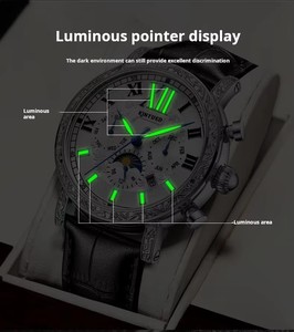 KINYUED – montre mécanique pour hommes, mouvement automatique, bracelet en cuir, étanche, 3 bars, phase de lune, affichage des aiguilles lumineuses, vente en gros - Product Image 5