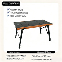 Table de camping IGT noire haute résistance, capacité 120 kg, avec tubes de 1,0 mm d'épaisseur et pieds pliables stables pour pique-niques et cuisson en famille