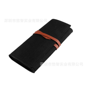 Felt makeup brush bag, foldable storage roll, portable beauty tool bag, multi-functional pencil case, customizable. - Product Image 2