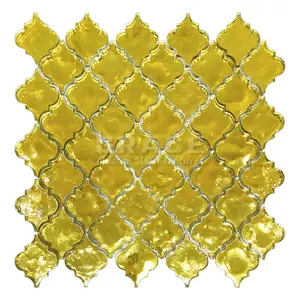 Electroplating canggih emas imitasi 3D lentera Royal istana mosaik dinding TV dekorasi latar belakang Mural kaca ubin logam