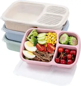 Bento Kotak Makan Siang 3 Kompartemen Wadah Persiapan Makan Kotak Makan Siang untuk Anak-anak Tahan Lama Bebas BPA Plastik Penyimpanan Makanan Dapat Digunakan Kembali