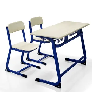热卖双学校课桌椅模压板金属框架学校套装