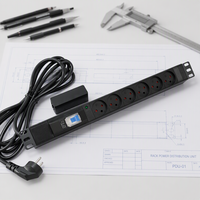 Unité de distribution d'alimentation DF Israël, 6 prises, PDU pour rack, disjoncteur 1P, voyant d'alimentation, 230V 16A AC, alliage d'aluminium noir