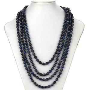 7mm un collier de perles noires de riz <span class=keywords><strong>100</strong></span> ''pouces de long collier de perles naturelles d'eau douce bijoux - Product Image 1