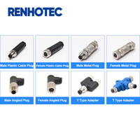 Conector Circular RENHOTEC M8 para Montaje en PCB, Macho de 3-8 Pines, Enchufe en Ángulo Recto, Carcasa Metálica, Cable Blindado de 60V para Automoción