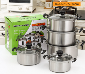 Ensemble de casseroles <span class=keywords><strong>en</strong></span> acier inoxydable Yolecen, design classique, 10 pièces, pots de cuisine rouges avec couvercles <span class=keywords><strong>en</strong></span> <span class=keywords><strong>verre</strong></span> noir, pots à soupe et poêles - Product Image 2