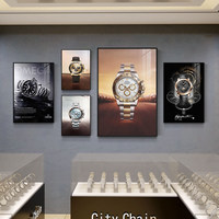 Tableau décoratif de montre de luxe, style artistique, cadre noir en alliage d'aluminium, toile peinte à l'huile, haut de gamme, pour comptoir ou mur
