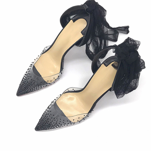 <span class=keywords><strong>Sandali</strong></span> da <span class=keywords><strong>Donna</strong></span> con Tacco Alto in PVC Trasparente con Cristalli e Fiocco, Eleganti Scarpe Rosse con Cinturini - Product Image 2