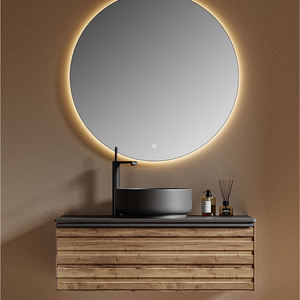 Set Mobile Bagno Moderno Personalizzato in Legno Massello con Lavabo Integrato e Specchio LED per Progetti di Appartamenti e Hotel - Product Image 2