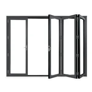 Rotura térmica de aluminio sin marco para interior de patio, puerta biplegable de vidrio, fabricante de China