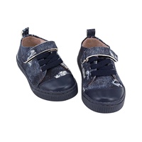 CHOOZII Nouvelle Arrivée Baskets Enfant en Cuir Imprimé Denim Bleu Vintage avec Fermeture Velcro Simple et Lacets – Chaussures Décontractées Quotidiennes pour Filles