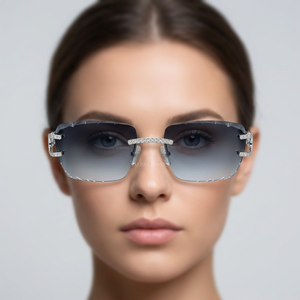 Lunettes de soleil carrées sans monture, protection UV400, verres dégradés bleus anti-reflets, monture en métal, unisexe, mode décontractée, Moissanite - Product Image 3