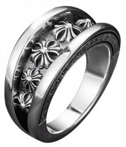 Bague ouverte géométrique CH Classic Cross en verre plaqué argent, style luxe léger, pour hommes et femmes, à porter en superposition - Product Image 2