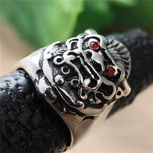 Men's <b>Silver</b> Lion Head <b>Ring</b> Prong <b>Set</b> Red Eyes Retro Punk Animal Design Jewelry Gift 27041 - Product Image 4