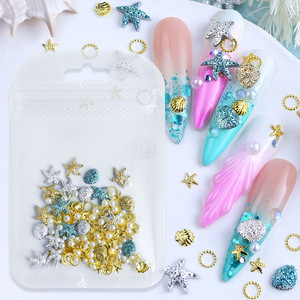 Kit de décoration d'ongles DIY d'été avec breloques en résine à dos plat, étoiles de mer, coquillages, perles, rivets métalliques, assortiment 3D volumineux pour nail art - Product Image 6
