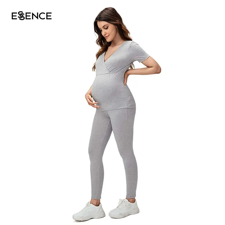 Maternité Femmes Enceintes Allaitement Grossesse Vêtements Bambou Coton Lounge Top Et Pantalon Ensemble