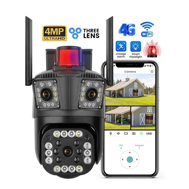 SY8A-wifi/4G Security Surveillance Network Camera 3 Lens Camara De Seguridad Outdoor Wireless 4g Ip Cctv Solar Wifi