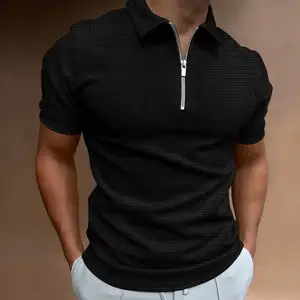 JX2024 Camisa polo de manga curta de cor sólida para homens, camiseta com zíper e gola virada para baixo, novidade para homens, moda casual de rua, novidade para homens, verão 2014