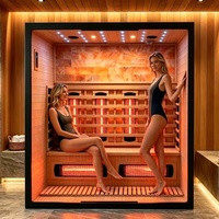 Sauna de infrarrojos lejanos de lujo con madera de hemlock negra, bajo EMF, LCD, Bluetooth y cielo estrellado de sal del Himalaya para spa en casa 1800x1200x1900mm