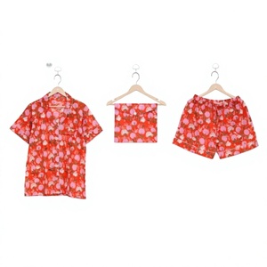 <b>Classy</b> Digital Printed Floral Pattern Women's V-neck Short Combo PJ Set 100% Pure Cotton Breathable Quick Dry Soft Elastic - Product Image 1