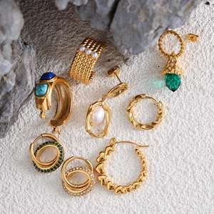 Pendientes de Acero Inoxidable con Oro de 18K, Diseño Chino con Cuentas de Vidrio, Estilo Clásico para Fiestas - Product Image 2