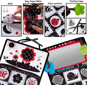 Jouets sensoriels Montessori en tissu noir et blanc à fort contraste pour bébé, miroir de sol pour le temps sur le ventre, jouet souple de voyage attachable, pour la literie et la salle de bain - Product Image 4
