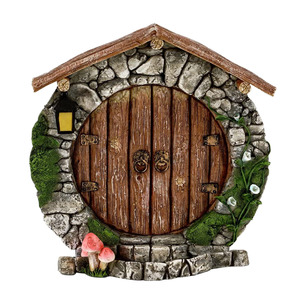 Plaque murale en bois 2D avec motif de porte de sapin féerique, pierre plate, mousse et écureuil, mini-cabane d'elfe, pour décoration de jardin et d'intérieur - Product Image 5