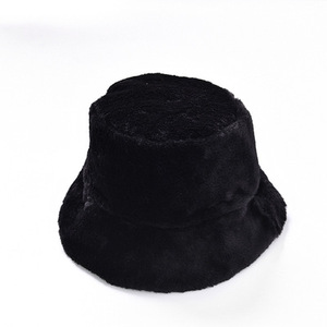D1927 mujeres niña invierno cálido sombreros de pescador plano ala ancha liso piel <span class=keywords><strong>lana</strong></span> felpa sombrero de cubo - Product Image 2