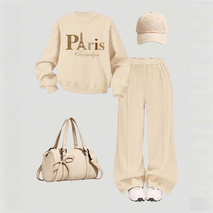 Kayısı Rengi Genç Kızlar İçin Harfli Baskılı Sweatshirt ve Bol Paça Pantolon Çocuklar İçin Sıcak ve Rahat Günlük Giyim Seti - Product Image 1
