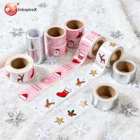 Rouleau d'autocollants en PVC pour cadeaux de Noël, impression auto-adhésive, papier imprimé, étanche, bande dessinée circulaire personnalisée