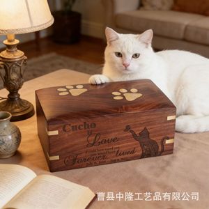 Wooden Pet <b>Urn</b> Rectangle Solid Wood Memorial Box For <b>Cat</b> Dog Ashes Storage Custom Name Engraved - Product Image 3