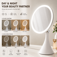 Miroir de Maquillage LED de Précision avec Éclairage Haute Luminosité (CRI 97), Trois Niveaux de Luminosité, Contrôle Tactile Rotatif, Rechargeable, Miroir de Coiffeuse de Bureau