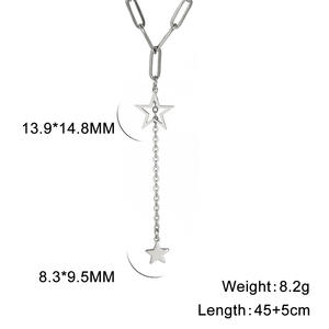 Klasik tasarım kore yıldız uzun Y şekli kolye paslanmaz çelik 2 yıldız Paperclip zincir kadın kolye - Product Image 6